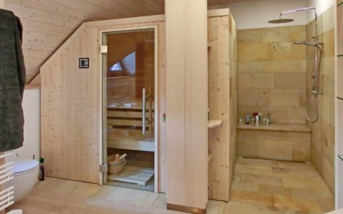 Badezimmer-Sauna mit Dusche