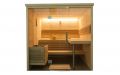 Massivholz-Sauna aus Fichte mit Glasfront - LED-Deckenbeleuchtung, weiß
