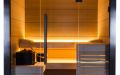 Standard-Sauna Premium - Fuji - Frontalansicht, LED-Bankbeleuchtung, weiß