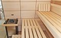Badezimmer Sauna - Ahorn Paneele - Innenansicht, Saunaofen