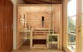 Massivholz-Sauna in Zirbe mit Glasfront - Frontalansicht