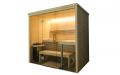 Kleine Massivholz-Sauna aus Fichte mit Glasfront - LED-Deckenbeleuchtung, weiß
