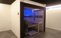 Sauna, verglast - Fichte und Räuchereiche, Außenansicht, LED-Beleuchtung