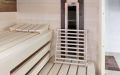Altholz-Einbausauna mit Panoramafenster - Innenverkleidung aus Saunabauplatten in Espe und Altholz in Fichte, Tanne, Kiefer - Einrichtung in Espe - Infrarotstrahler