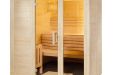 Kleine Massivholz-Sauna aus Fichte mit Glaselement