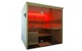 Massivholz-Sauna aus Fichte mit Glasfront - LED-Deckenbeleuchtung, rot